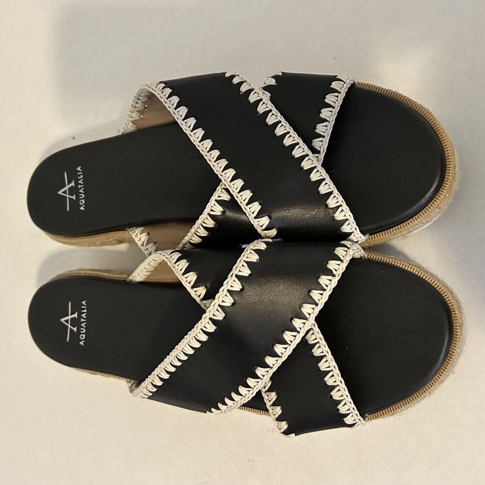 Aquatalia Shoes Womens Size 12 Black Espadrille‎ Platform Sandals coastal Italy - Picture 2 of 5